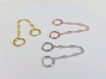 E057 Double hoop chain link Earrings