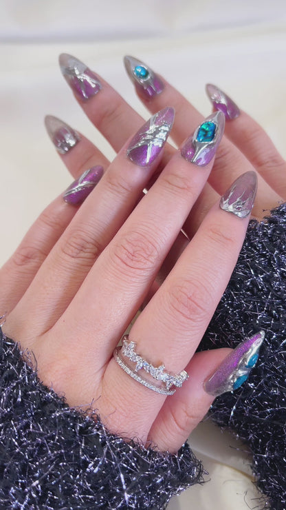 PO100 3d metallic chrome nails, 3d chrome nails, silver chrome glitter nails