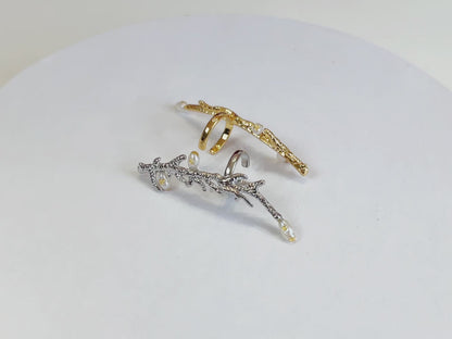 Coral leaf plant ear climber cuff earring sale
