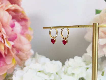 E169 dainty ruby red heart dangle earrings