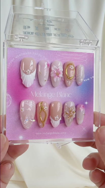 White flower 3d chrome press on nails - RTS