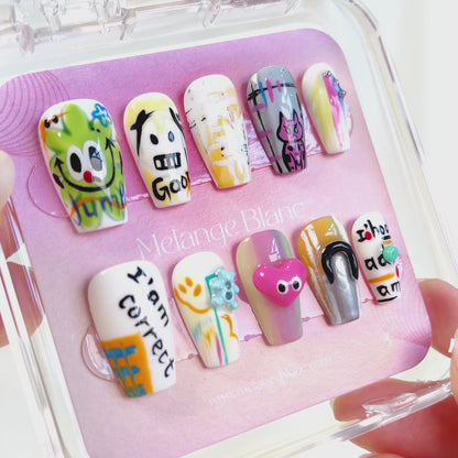 PO022 3D art colorful graffiti coffin press on nails