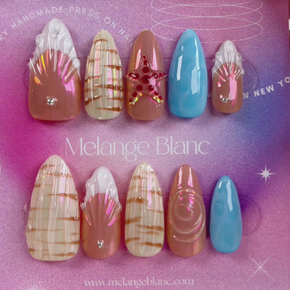 PO045 seashell starfish beach press on nails