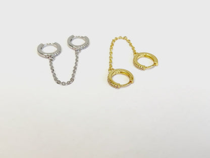 E128 double hoop chain link dangle earrings