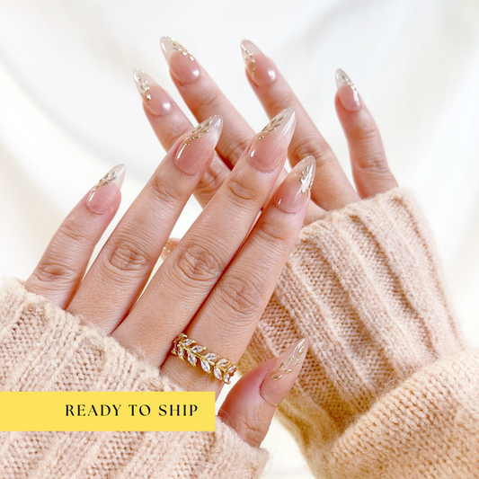 Cat eye gold chrome flower press on nails - RTS