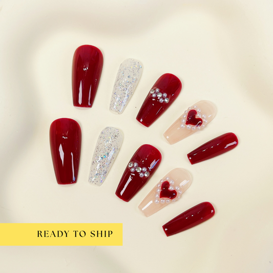 Red Heart Love Press On Nails - RTS