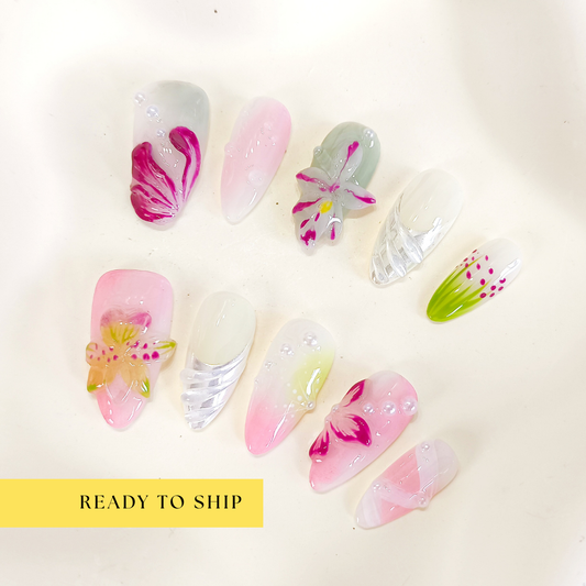 Garden dreamy blooming floral press on nails - RTS