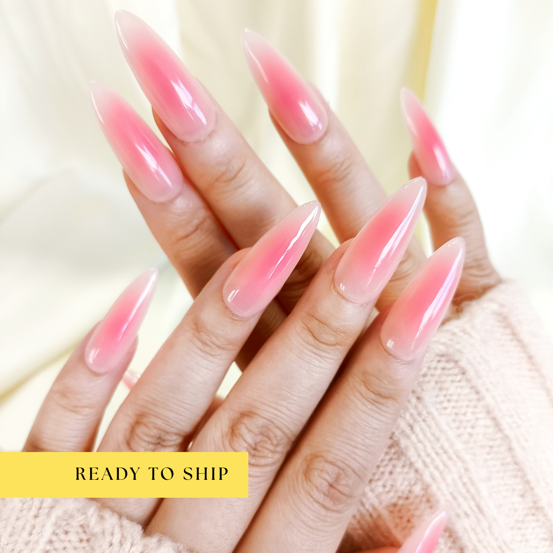 Red aurora long stiletto press on nails - RTS