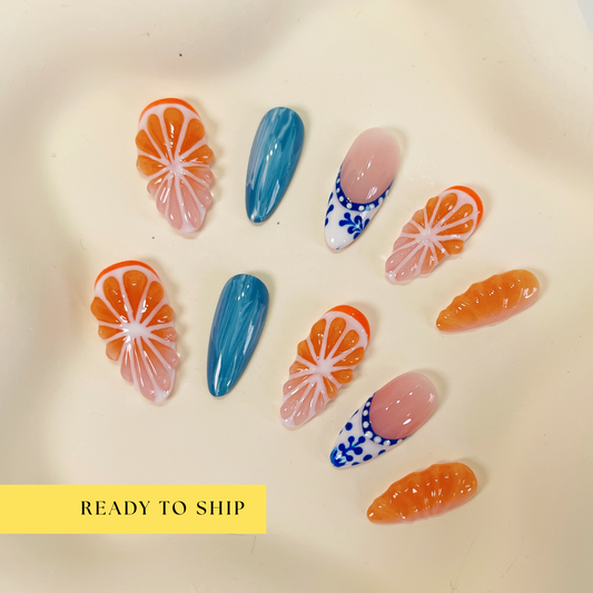 Orange 3D fruit citrus cute press on nails - RTS