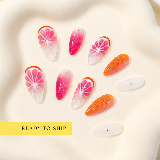 Red & orange ombre 3D fruit press on nails RTS PO052