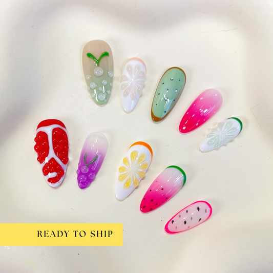 Colorful 3D Fruit almond Press On Nails - RTS