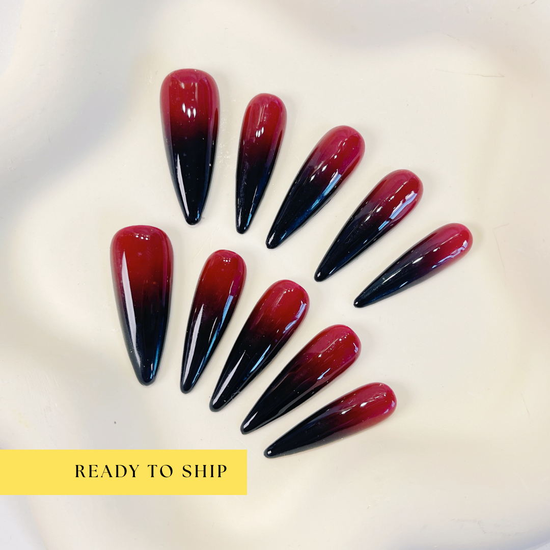 Black red ombre stiletto press on nails PO071 - RTS