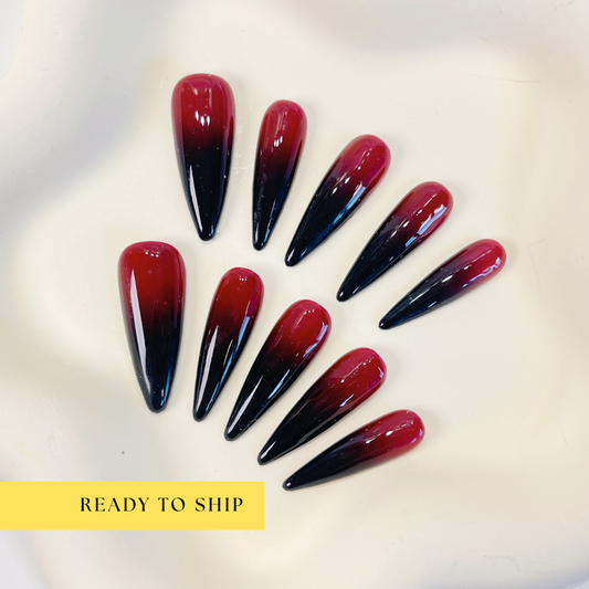 Black red ombre stiletto press on nails - RTS
