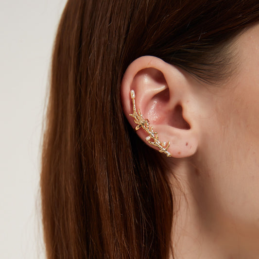 Coral leaf plant ear climber cuff earring sale